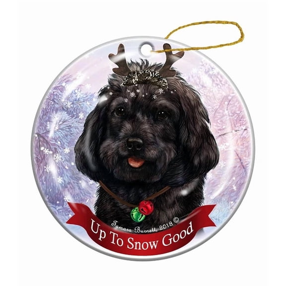 Holiday Pet Gifts Black Cockapoo Dog Porcelain Christmas 2D FLAT CIRCLE Ceramic Ornament