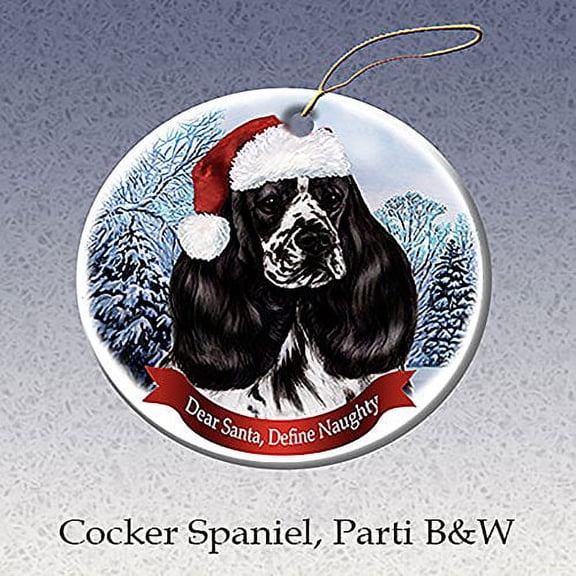 Holiday Pet Gifts Black & White Cocker Spaniel Santa Hat Dog Porcelain Ornament