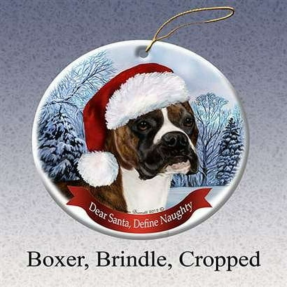 Holiday Pet Gifts Boxer, Brindle Cropped Santa Hat Dog Porcelain Ornament