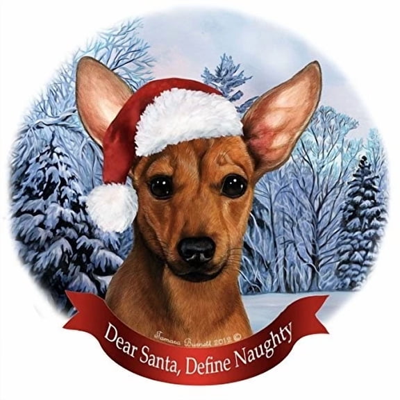 Holiday Pet Gifts Chiweenie Red Santa Hat Dog Porcelain Christmas Tree 2D FLAT CIRCLE Ceramic Ornament