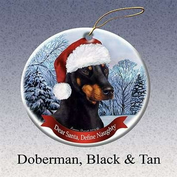 Holiday Pet Gifts Doberman Santa Hat Dog Porcelain Christmas Ornament