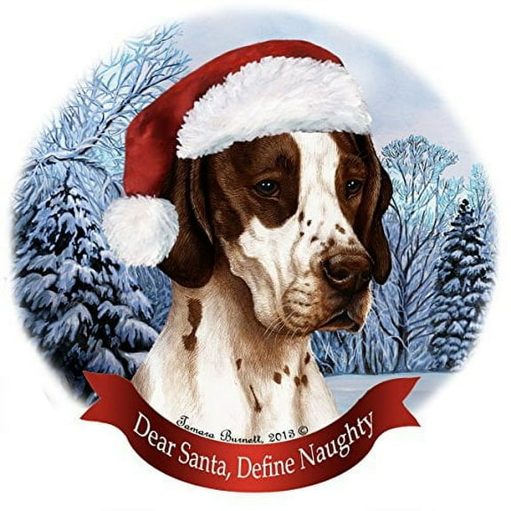 Holiday Pet Gifts English Pointer Brown Santa Hat Dog Porcelain Ornament