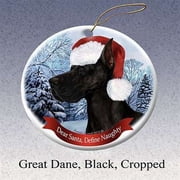 Holiday Pet Gifts Great Dane Cropped Black Santa Hat Dog Porcelain Ornament