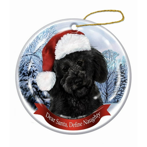 Holiday Pet Gifts Labradoodle (Black) Santa Hat Dog Porcelain Ornament