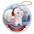 thumbnail image 1 of Holiday Pet Gifts Pink-Eyed White Albino Rat Santa Hat Porcelain Ornament, 1 of 1