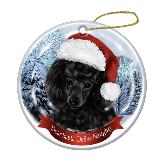 Holiday Pet Gifts Poodle (Black) Santa Hat Dog Porcelain Christmas Tree Ornament
