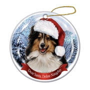 Holiday Pet Gifts Sheltie Tri-Color Santa Hat Dog Porcelain Christmas Ornament