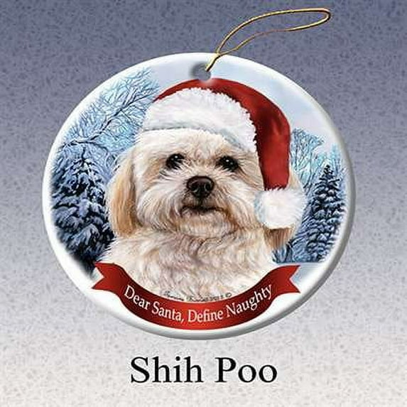 Holiday Pet Gifts Shihpoo Santa Hat Dog Porcelain Christmas Tree Ornament