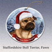 Holiday Pet Gifts Staffordshire Fawn Santa Hat Dog Porcelain Ornament