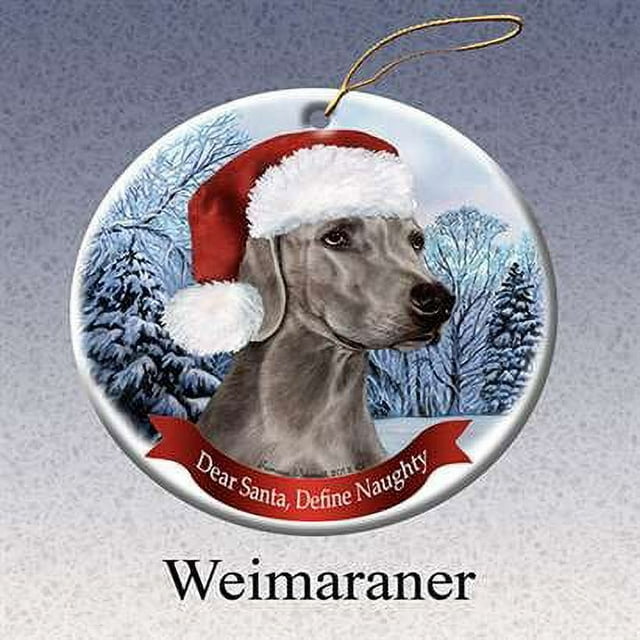 Holiday Pet Gifts Weimaraner Santa Hat Dog Porcelain Christmas Tree Ornament