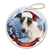 Holiday Pet Gifts Blue Whippet Santa Hat Dog Porcelain Christmas Tree Ornament