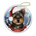 thumbnail image 1 of Holiday Pet Gifts Yorkie Santa Hat Dog Porcelain Christmas Tree Ornament, 1 of 1