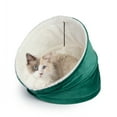 thumbnail image 1 of Holiday Pet House by Sherry Kline Pets in colors red velvet or green velvet with natural sherpa & hanging furry ball, removable seat cushion for cleaning. 16" round diameter, Lightweight, 1 of 6