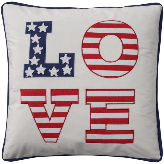 Holiday Pillows Love Americana 18" x 18" White Indoor Throw Pillow