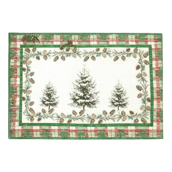 Holiday Pine Cone Doormat Christmas Tree Design Floor Mat for Front Door Non-Slip Rug Festive Winter Decoration