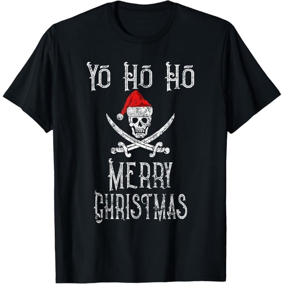 Holiday Pirate Merry Christmas Santa Hat Boating Mens T-Shirt