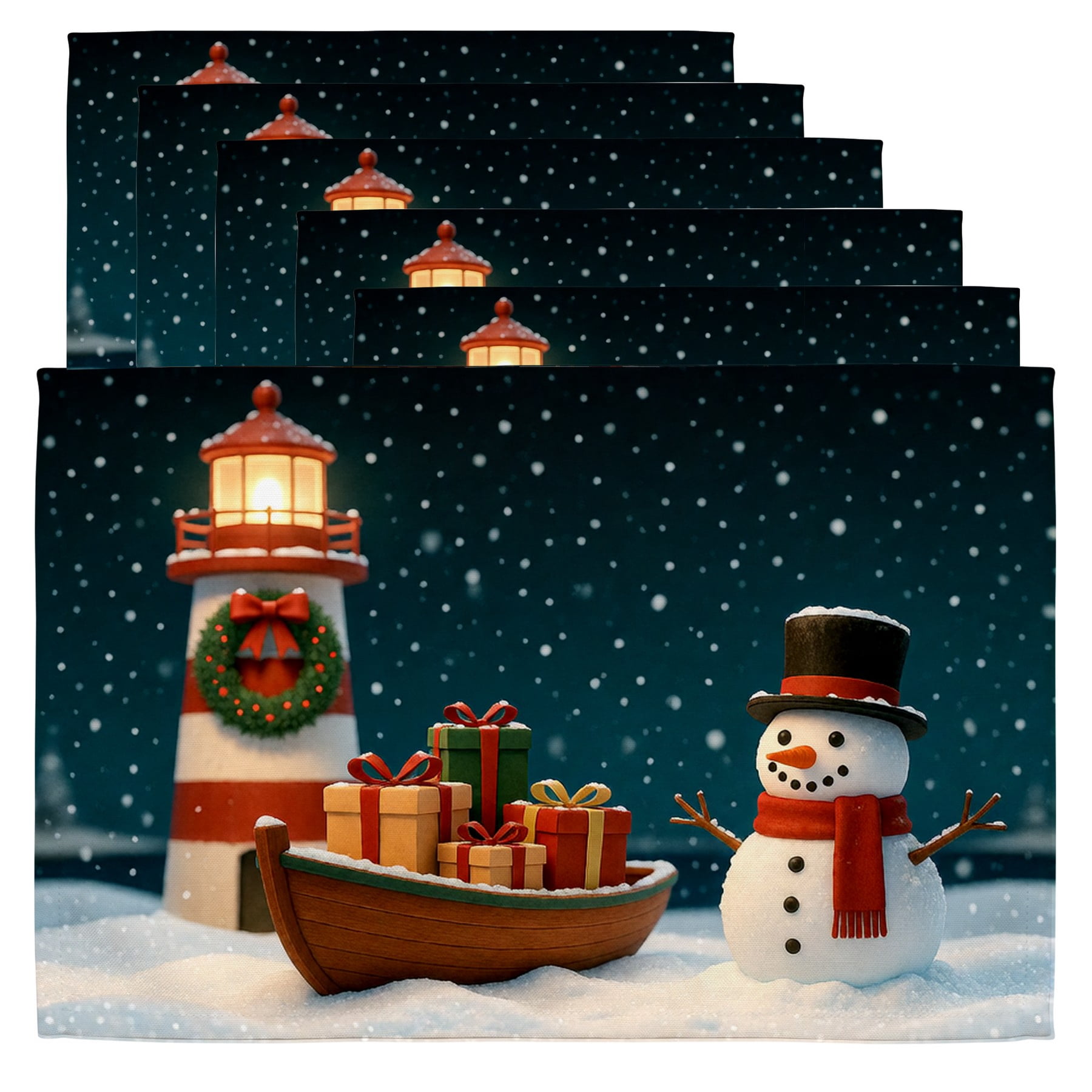 Holiday Placemats A boat filled with presents next to a snowman,6 Pack ...