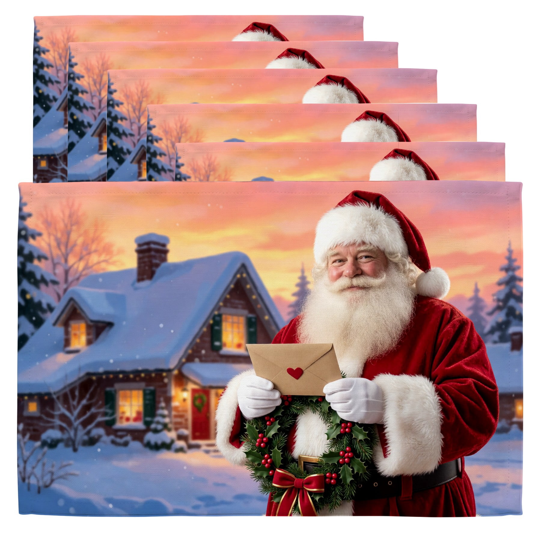 Holiday Placemats A man dressed as Santa Claus holding an envelope,Set ...
