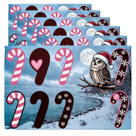 Holiday Placemats An owl sits on a branch in the snow,Set of 6,12x18 ...