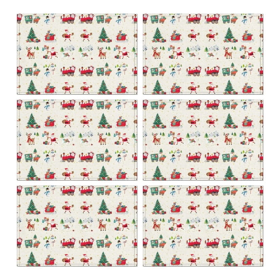 Holiday Placemats Set of 6, 12x17 Inch Christmas Watercolor Collection - Washable Vinyl Table Mats for Thanksgiving & Christmas Dining Decor