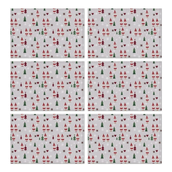 Holiday Placemats Set of 6, 12x17 Inch Christmas Watercolor Collection - Washable Vinyl Table Mats for Thanksgiving & Christmas Dining Decor