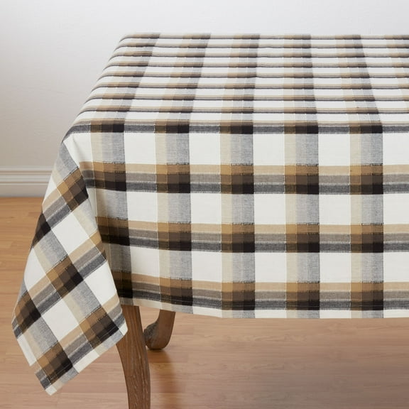 Holiday Plaid Pattern Textured Cotton Tablecloth (70"x120")
