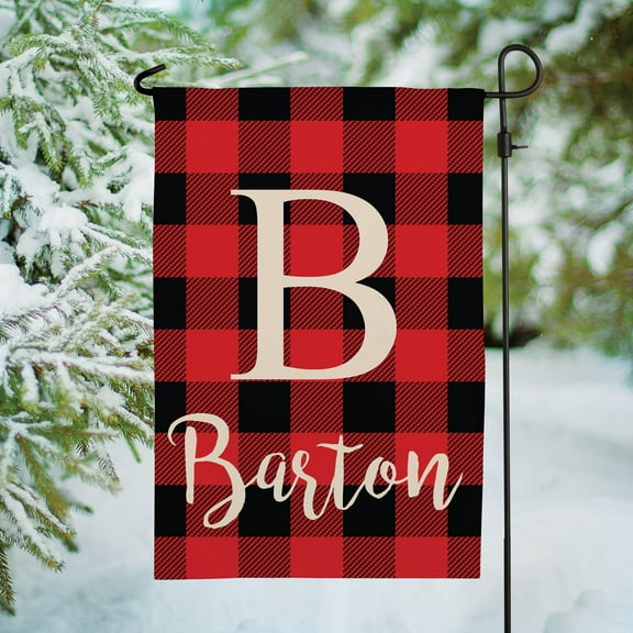 Holiday Plaid Personalized Garden Flag