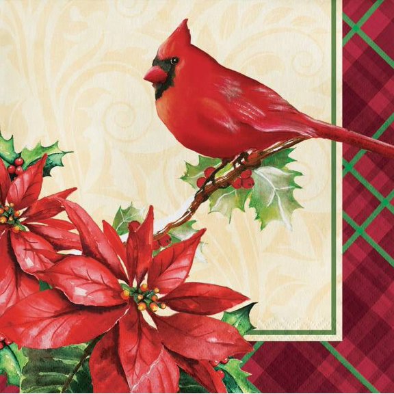 Holiday Plaid Poinsettia Symbols Paper Lunch Napkins 16 Per Pack