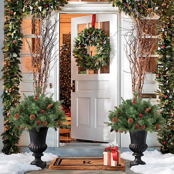 Holiday Planters, Holiday Planter Filler, Faux Holiday Planter, Holiday Planter with Lights, Christmas Holiday Planter, Holiday Planter Greenery, Xmas Pine Trees with Tripod Stake