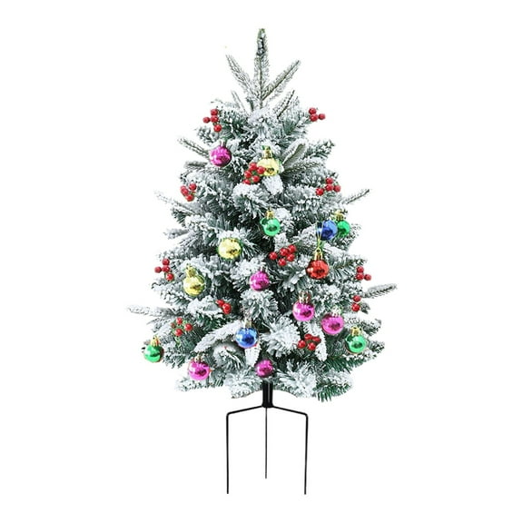 Holiday Planters, Holiday Planter Filler, Lighted Christmas Filler Lit Xmas Trees With Golden & Red Berries Tripod Stake And LED Lights Outdoor Light Up Planter Filler