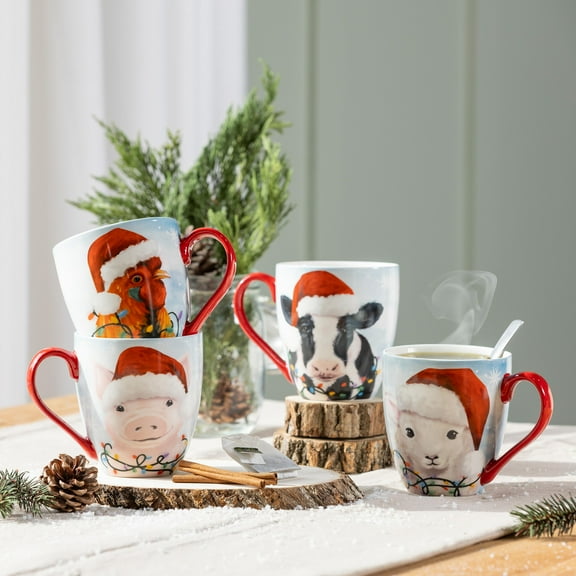 Holiday Poinsettia Coffee Cup Ceramic Cup O' Java, Christmas Farm, 17oz, Gift Box
