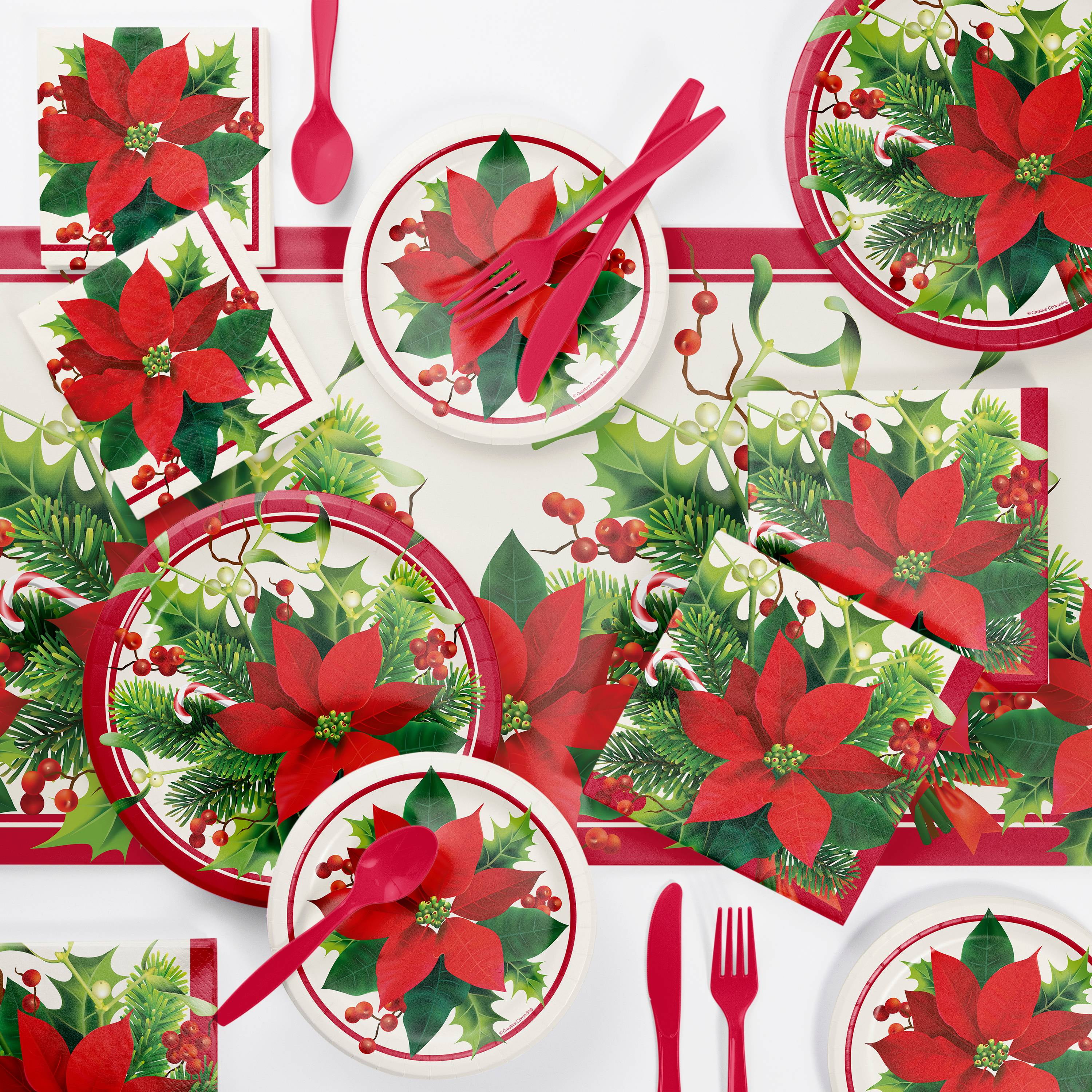 Holiday Poinsettia Paper Plates, 24 Count