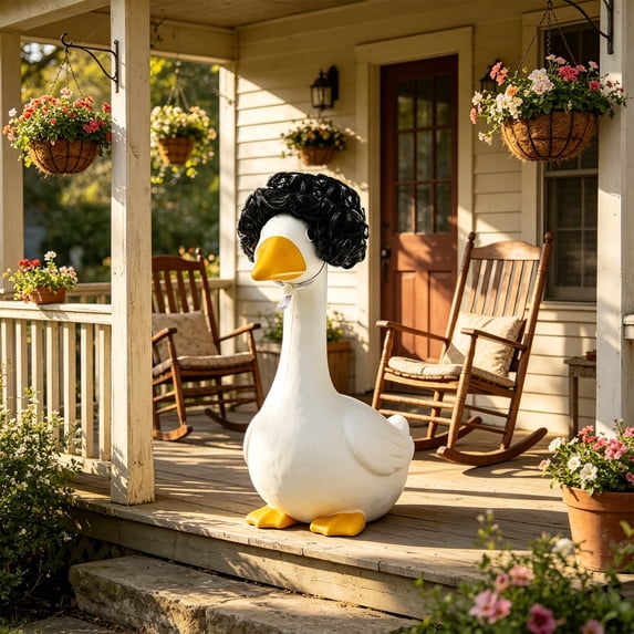 Holiday Porch Goose Funny Outfits with Wig, All Season Costume Clothes for Lawn Garden Patio Indoor Outdoor Statue Decor