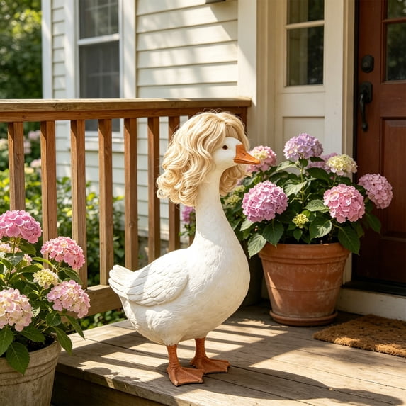 Holiday Porch Goose Funny Outfits with Wig, All Season Costume Clothes for Lawn Garden Patio Indoor Outdoor Statue Decor
