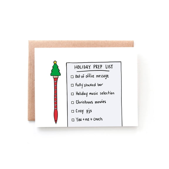 Holiday Prep List Greeting Card  Fun Checklist Design with Christmas Tree  Blank Inside for Personal Messages  Perfect Gift for Friends and Family