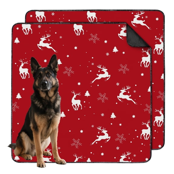 Holiday Print Dog Potty Pads 48"x48" 2-Count, Washable Reusable Puppy Pee Mats with Christmas Trees and Snowflake Designs for Crate and Kennel Use