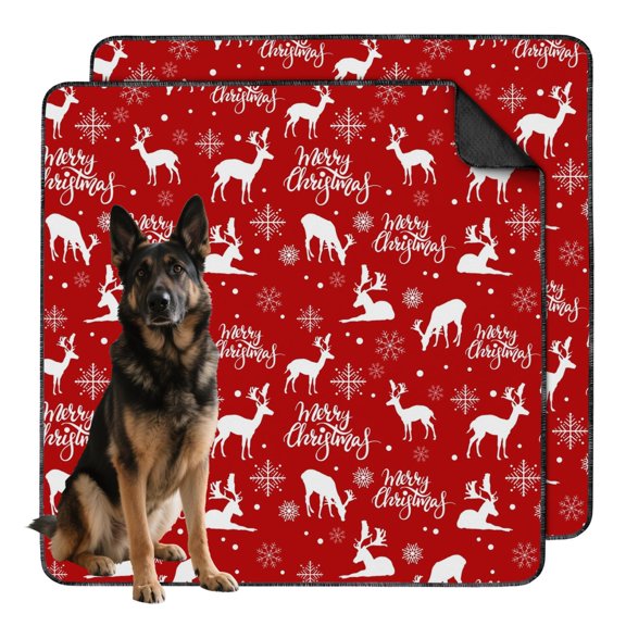 Holiday Print Reusable Puppy Pads 48" x 48", 2-Pack Christmas Washable Dog Potty Mats for Jumbo Floor, Crate, and Big Pet Bed Protection