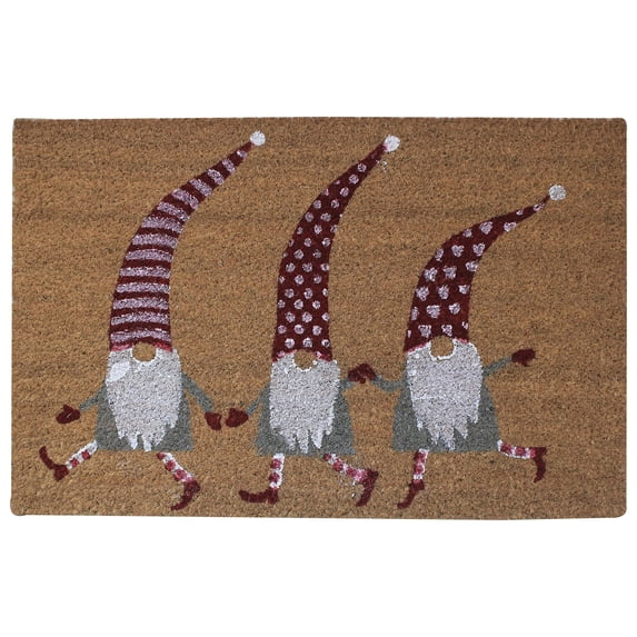 Holiday Printed Coir Doormat Christmas Welcome Mat, Outdoor/Indoor Rug Durable, Winter Wonderland 18"x28"-Gnomes
