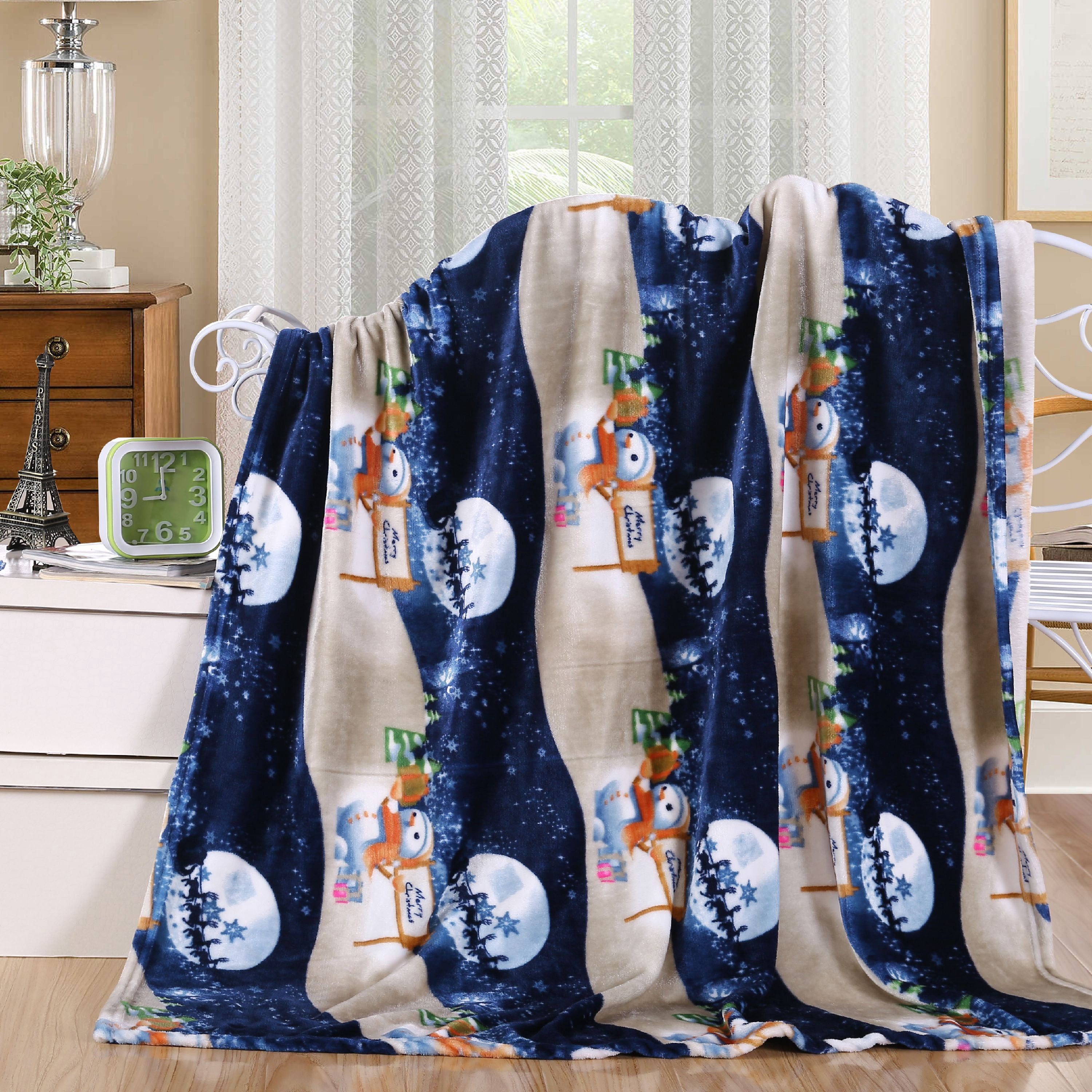 Holiday Printed Fleece ThrowBlanket 50" x 60inch, (Night Snowman)