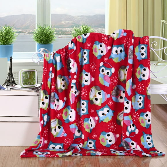Holiday Printed Fleece ThrowBlanket 50" x 60inch, (Owls)