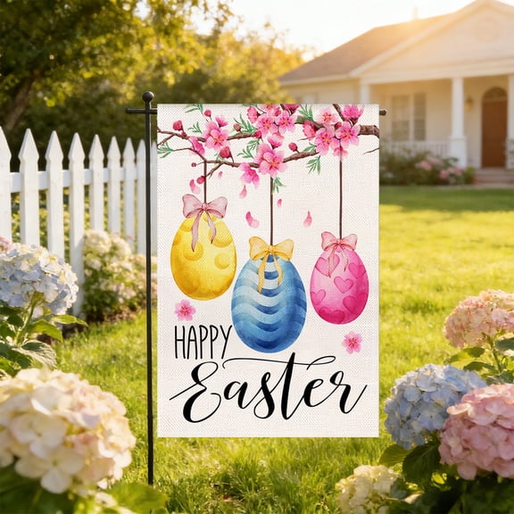 Holiday Products, Easter Garden Flag Spring Outdoor Garden Flag Decor Easter Welcome Flag Doubles-Sided Linen Yard Flag For Yard Patio Front Door Holiday Decoration House Flag