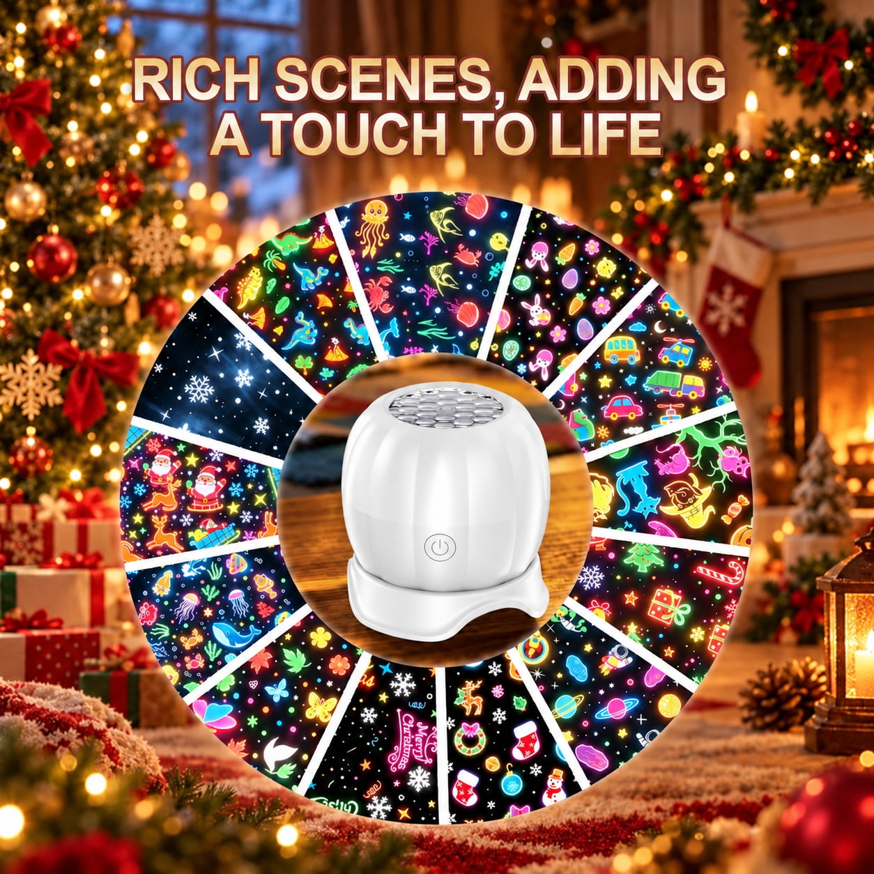 Holiday Projection Night Light with Adjustable Angle, Tabletop Festive ...