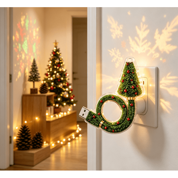 Holiday Projector Light Christmas Tree Shaped Plug In Lamp Creates Vibrant Seasonal Projection for Indoor Room Styling
