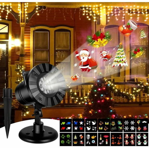 Holiday Projector Lights Halloween Christmas Santa Claus Snowman Projector Lights, 16 Switchable Pattern Lens, Christmas Decoration Outdoor For Garden Patio
