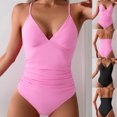 thumbnail image 1 of Holiday Promotion UTSJKR Women's One Piece Swimsuit Tummy Control V Neck Bathing Suits Slimming Backless Adjustable Strap Ruched Swimwear Black S, 1 of 5