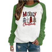 CZHJS Holiday Pullover Casual Loose Shirt Fall Sweatshirts for Women Long Sleeve Tops Christmas Clothes Crewneck Pullover Lady Plaid Christmas Tree Graphic Shirts Comfy Green XXXL