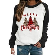 CZHJS Clearance Holiday Pullover Long Sleeve Tops Fall Sweatshirts for Women Comfy Casual Loose Shirt Christmas Clothes Crewneck Pullover Lady Plaid Christmas Tree Graphic Shirts Black XXL