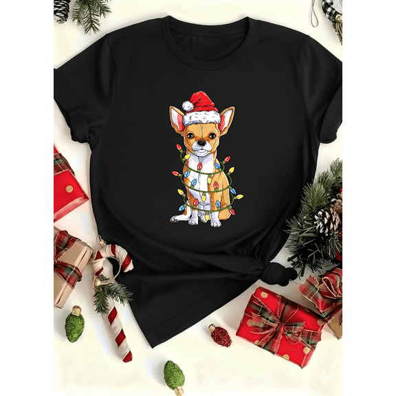 Holiday Pup Glow Chihuahua Festive Lights Cute Dog Lover Unisex T-Shirt V12837 up to size 5XL