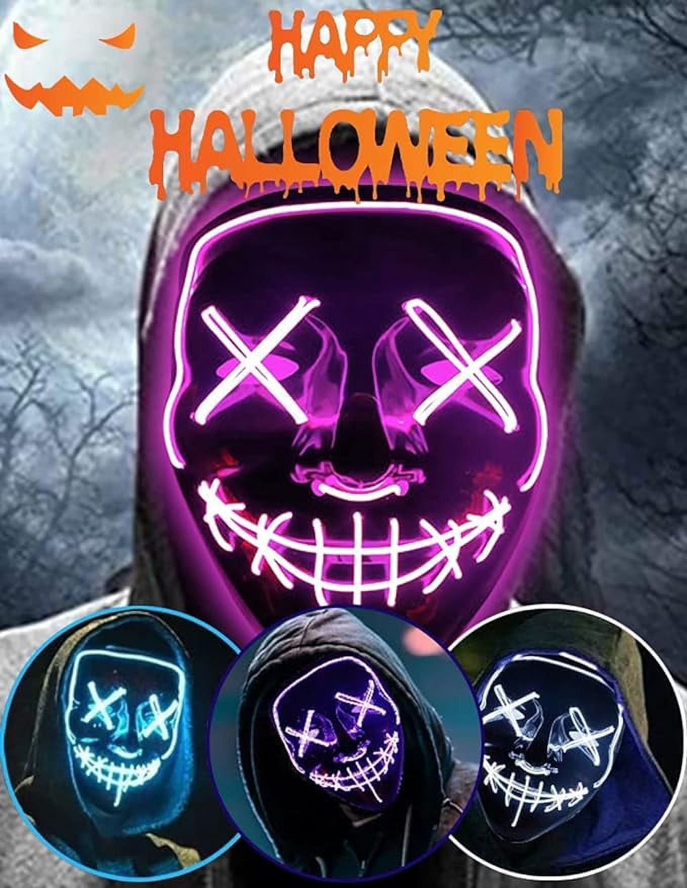Holiday Purge Mask Light Up Scary Mask EL Wire LED Mask for Festival