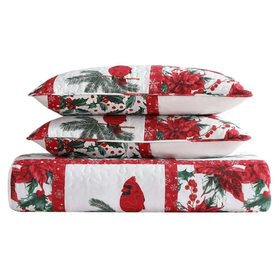 Beatrice Home Fashions, Holiday 3PC Quilt Set, Full/Queen, Mistletoe Patchwork